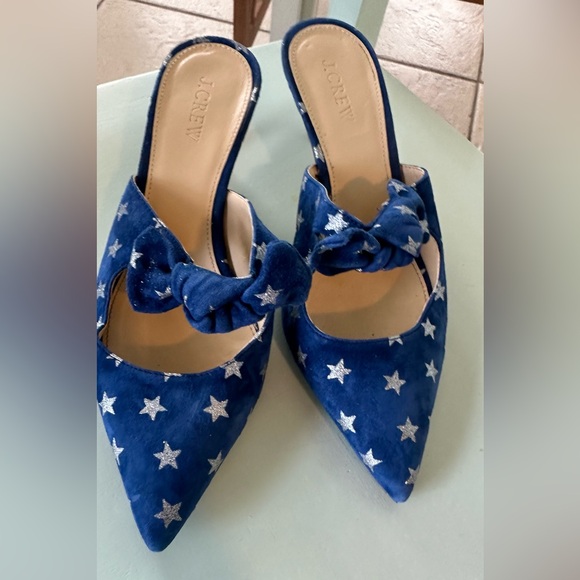 J. Crew Shoes - J. Crew Blue Star-Print Pointed Toe Knot Mules
